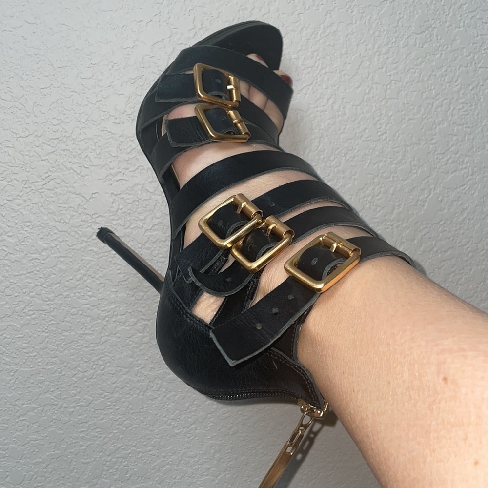 KURT GEIGER CARVELA BLACK STRAPPED HIGH HEELS SIZE 7 (37 EU) - Picture 6 of 13